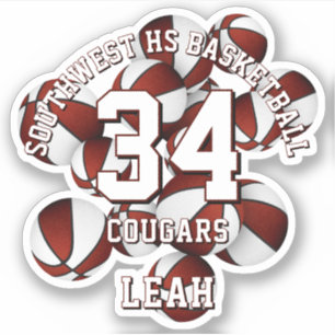 Sticker maroon couleurs de l'équipe basketballs nom de l'é