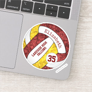 Sticker maroon gold volleyball avec nom de mascotte d'éco