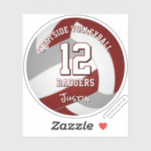 Sticker maroon grey volleyball équipe couleurs enfants nom (Feuille)