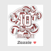 Sticker maroon gris équipe couleurs volleyballs nom enfant (Feuille)