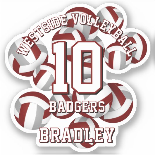 Sticker maroon gris équipe couleurs volleyballs nom enfant (Devant)