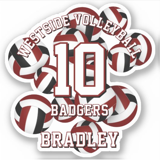 Sticker maroon noir équipe couleurs volleyballs nom enfant (Devant)