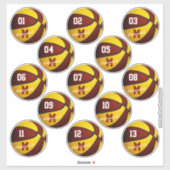 Sticker maroon or basketball coutume 13 joueurs noms (Feuille)