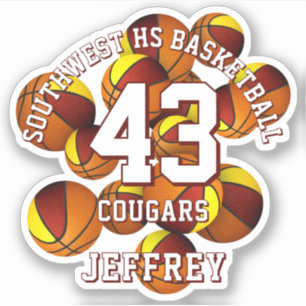 Sticker maroon or équipe couleurs basketballs nom de l'équ
