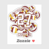 Sticker maroon or équipe couleurs volleyballs enfants nom (Feuille)