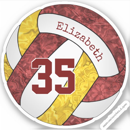 Sticker maroon or filles volleyball équipe couleurs avec n (Devant)