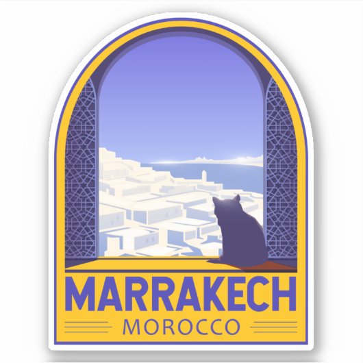 Sticker Marrakech Maroc Cat Retro (Devant)