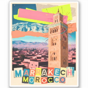 Sticker Marrakech Maroc Voyage Koutoubia Skyline Vintage