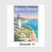 Sticker Martha’s Vineyard Massachusetts Lighthouse Travel (Feuille)