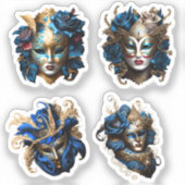 Sticker Mascarade visage masques bleu or vénitien (Recto)