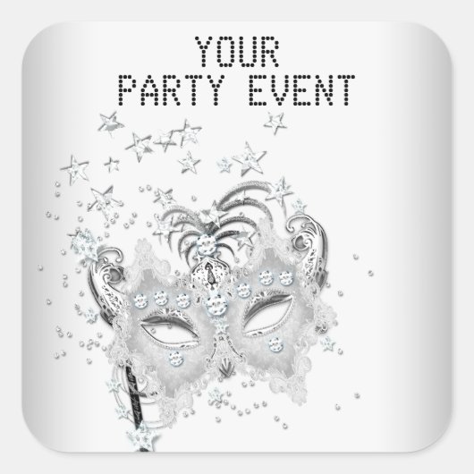 Sticker MASK Wit Zilver Feest (Voorkant)