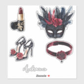 Sticker Masque à plumes blanc noir Bourgogne rouge (Feuille)