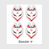 Sticker Masque japonais Kitsune Fox, Ensemble de 4 (Feuille)