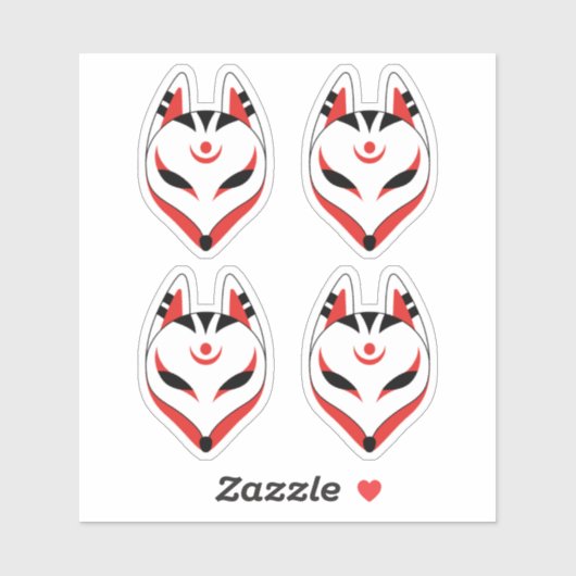 Sticker Masque japonais Kitsune Fox, Ensemble de 4 (Feuille)
