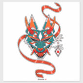 Sticker Masque renard japonais blanc orange vert (Feuille)