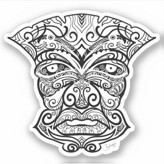 Sticker Masque Tiki noir et blanc (Devant)