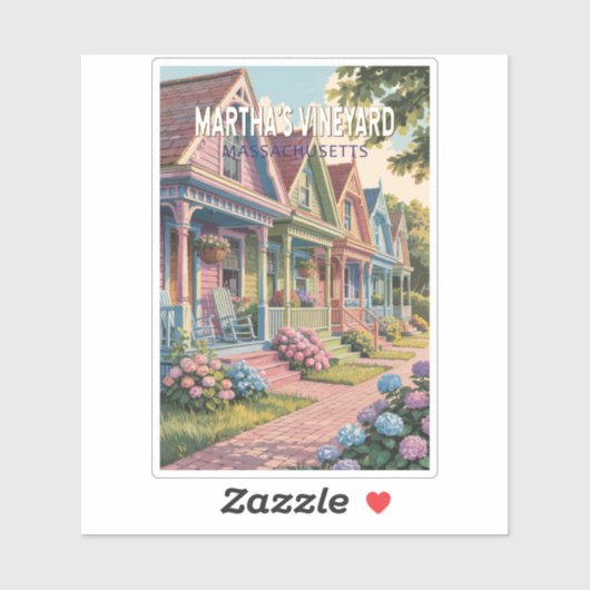Sticker Massachusetts de Martha's Vineyard Illustration Re (Feuille)
