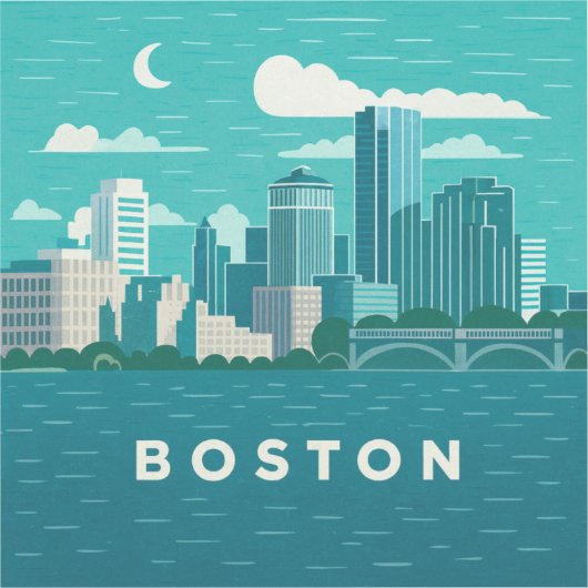 Sticker Massachusetts Night Cityscape | Boston City (Recto)