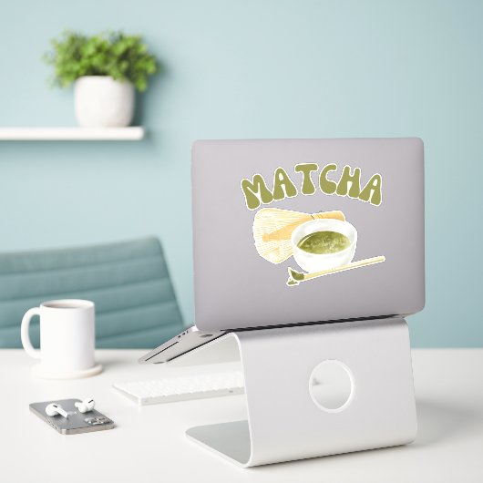 Sticker Matcha boba thé vert, matcha (Ordinateur portable sur le bureau)