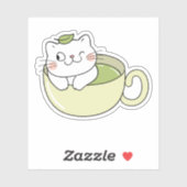 Sticker Matcha boba thé vert, matcha chat (Feuille)