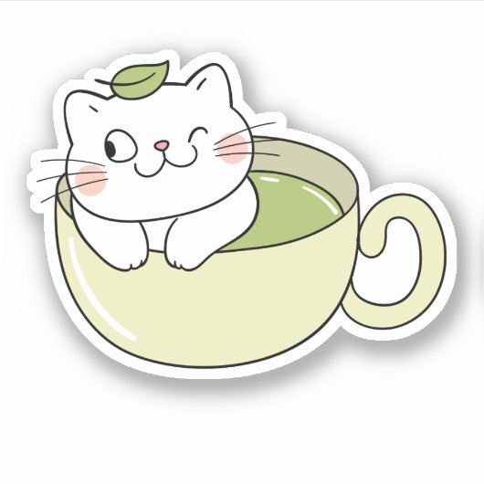 Sticker Matcha boba thé vert, matcha chat (Devant)