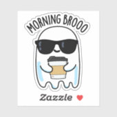 Sticker Matin Broo Funny Ghost Pun de café (Feuille)