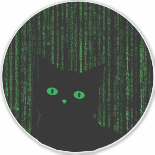 Sticker matrix cat, the matrix rain code, binary code (Devant)