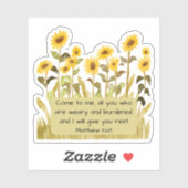 Sticker Matthieu 11:28 Verset biblique avec tournesols (Feuille)