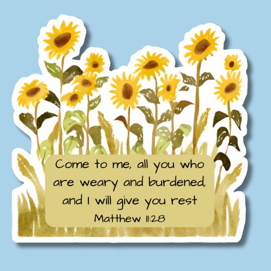 Sticker Matthieu 11:28 Verset biblique avec tournesols