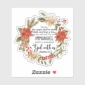 Sticker Matthieu 1:23 Emmanuel Dieu avec nous Noël Floral (Feuille)