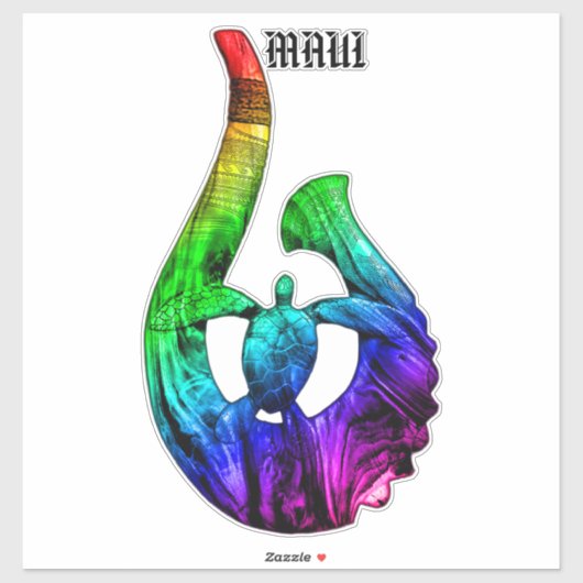 Sticker Maui Honu Tribal Hook Neon Arc-en-ciel (Feuille)
