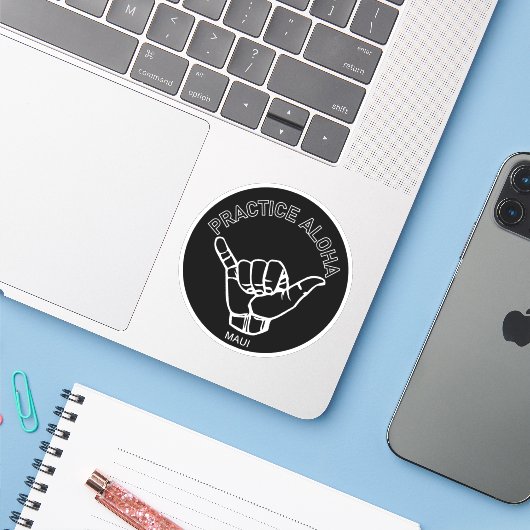 Sticker Maui - Pratiquer Aloha Shaka (Hang Loin) (Ordinateur portable avec iPhone)