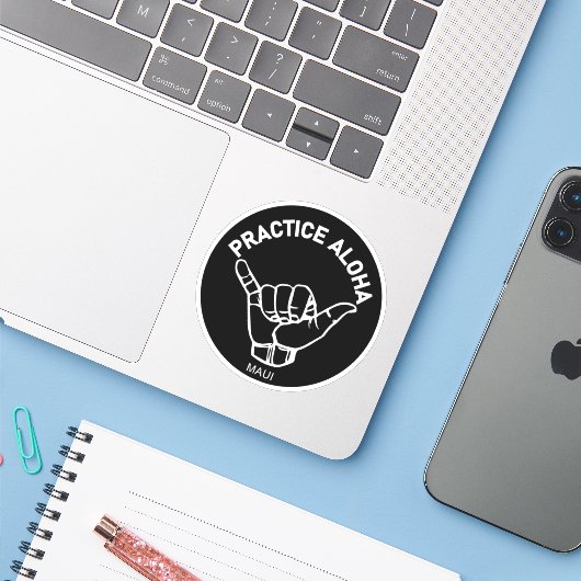 Sticker Maui - Pratiquer Aloha Shaka (Hang Loin) (Ordinateur portable avec iPhone)