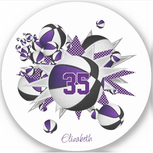 Sticker mauve noir basketballs étoiles fille maillot numér (Devant)
