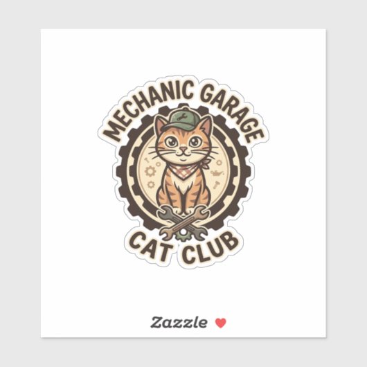 Sticker Mécanicien Garage Chat POD Vector Art - Mécanicien (Feuille)
