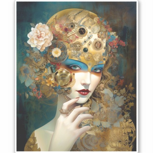 Sticker Mécanique Lady Robotique Imaginaire Sci-Fi (Devant)