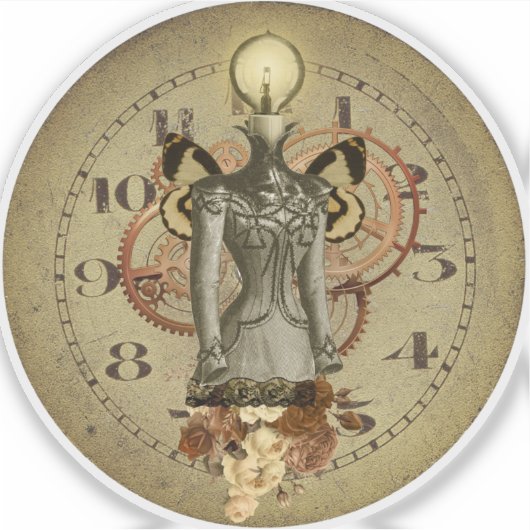 Sticker Médaille de collage de buste féminine Steampunk (Devant)