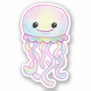 Sticker Méduse à l'aquarelle arc-en-ciel mignonne