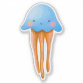 Sticker Méduse bleue et orange mignonne (Devant)