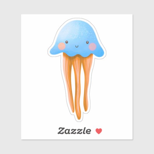 Sticker Méduse bleue et orange mignonne (Feuille)