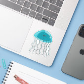 Sticker méduse turquoise (Ordinateur portable avec iPhone)