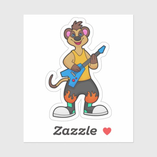 Sticker Meerkat comme musicien avec guitare (Feuille)