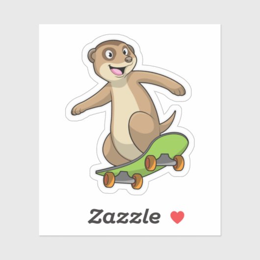 Sticker Meerkat comme Patineur avec Skateboard (Feuille)