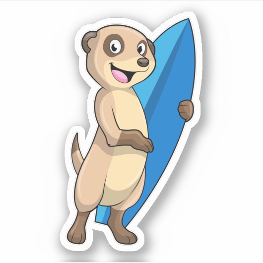 Sticker Meerkat comme surfeur avec Surfer (Devant)