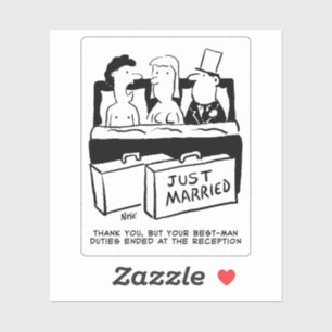 Sticker Meilleur homme au lit avec un couple marié Cartoon