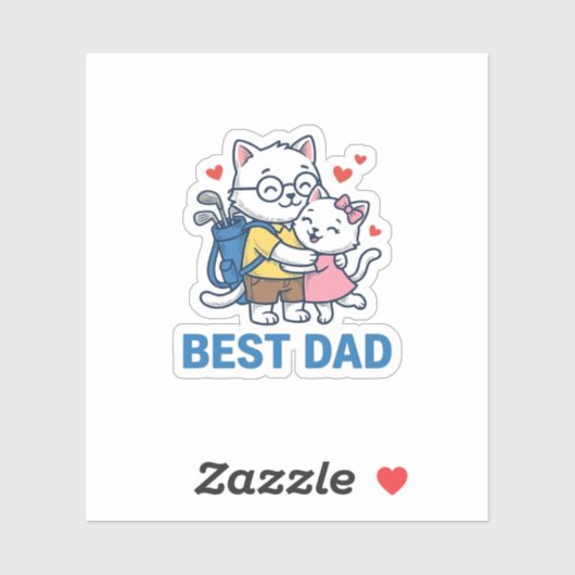 Sticker Meilleur Papa Golf Chat Câlin Mignon Design Vector (Feuille)