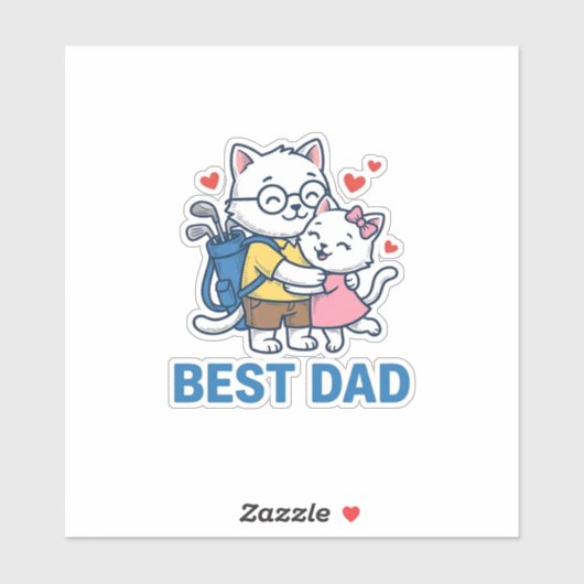 Sticker Meilleur Papa Golf Chat Câlin Mignon Design Vector (Feuille)