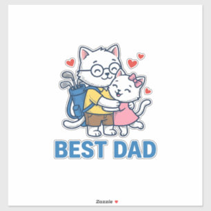 Sticker Meilleur Papa Golf Chat Hug Mignon Design Vectorie