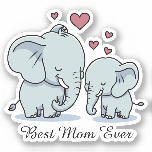 Sticker Meilleure Maman Ever Eléphants Et Coeurs (Devant)
