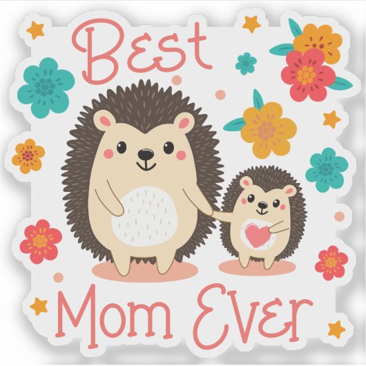 Sticker Meilleure Maman Jamais Mère Et Bébé Hérisson (Devant)